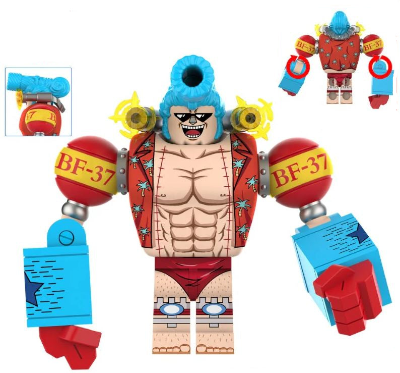 Franky LEGO minifigure
anime cyborg minifig
Navigation King Series custom figure
fan made one piece inspired toy
shipwright brick figure
tropical shirt LEGO minifigure
mechanical arm custom minifig
LEGO compatible anime character
