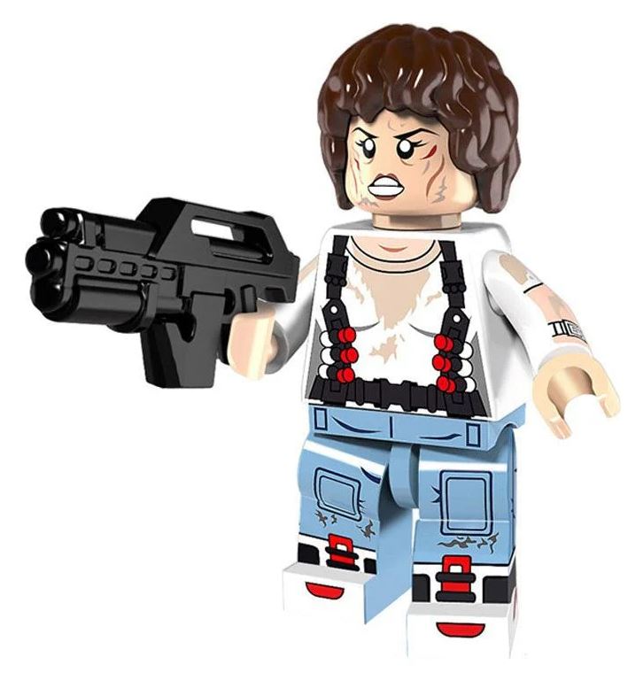 Ellen Ripley Custom LEGO Minifigure in Jumpsuit with Flamethrower Accessory - Fan-Based Sci-Fi Hero Figure