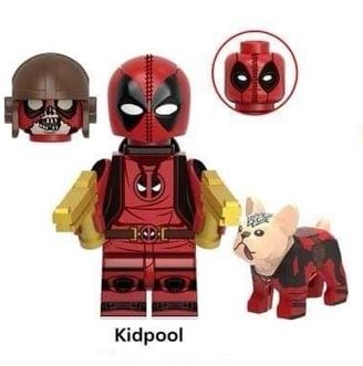 Custom LEGO Deadpool and Marvel characters minifigures featuring vibrant designs, dynamic poses, and detailed accessories, merging iconic comic styles with anime influences, showcasing each character's unique personality and signature weapons in a playful, action-packed setting.