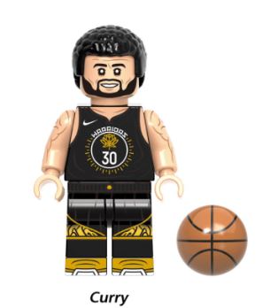 Stephen Curry Custom LEGO Minifigure in Golden State Warriors Uniform with Basketball Accessory, High-Quality ABS Plastic