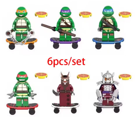 "TMNT Custom LEGO Minifigure Set of 6 featuring Leonardo, Michelangelo, Raphael, Donatello, Splinter, and Shredder"
