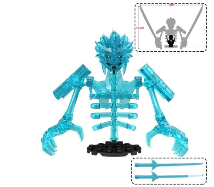 Susanoo LEGO minifigure, anime guardian custom figure, blue spirit samurai minifig, Naruto inspired minifigure, fan-made anime brick toy, armored energy minifig, LEGO compatible anime figure