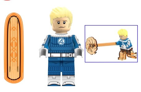 Human Torch LEGO minifigure, flame hero custom figure, fire-powered superhero minifig, fan-made Fantastic Four, LEGO compatible flying figure, Johnny Storm inspired toy, fire minifig collectible, superhero flame powers
