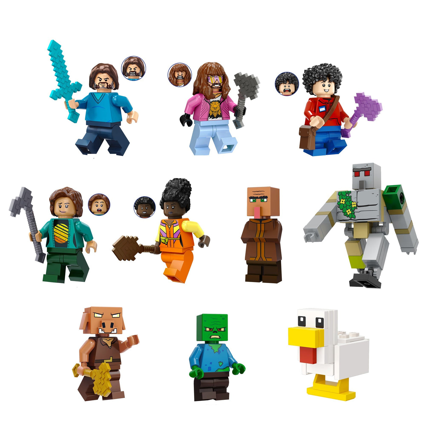 Custom Minecraft-inspired block builder minifigure set of 10 — LEGO-compatible collectible figures made from durable ABS plastic