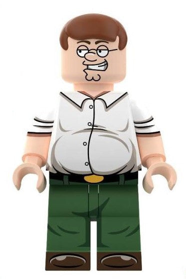 peter griffin LEGO minifigure  
family guy custom figure  
cartoon dad LEGO compatible  
fan made animated series minifig  
funny father brick toy  
comedy show custom minifig  
