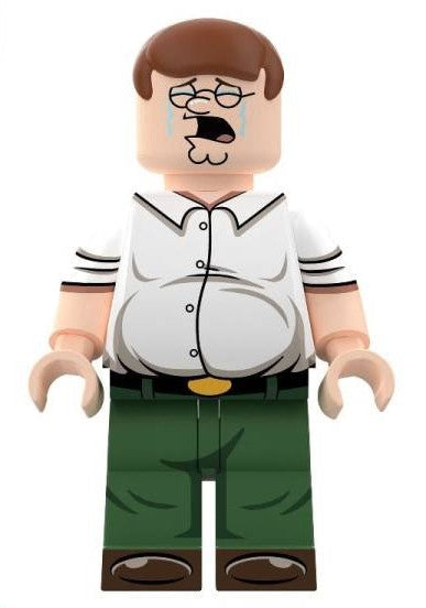 peter griffin LEGO minifigure  
family guy custom figure  
cartoon dad LEGO compatible  
fan made animated series minifig  
funny father brick toy  
comedy show custom minifig  
