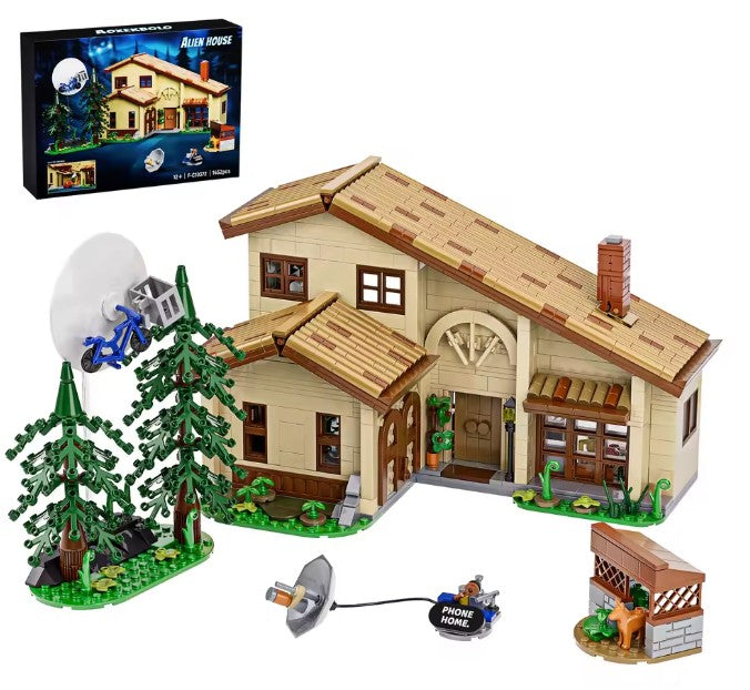 ET house building set  
1452pcs alien visitor cottage  
brick house forest set  
sci fi alien building kit  
fan made space house set  
retro movie brick set  
alien friend LEGO compatible  
