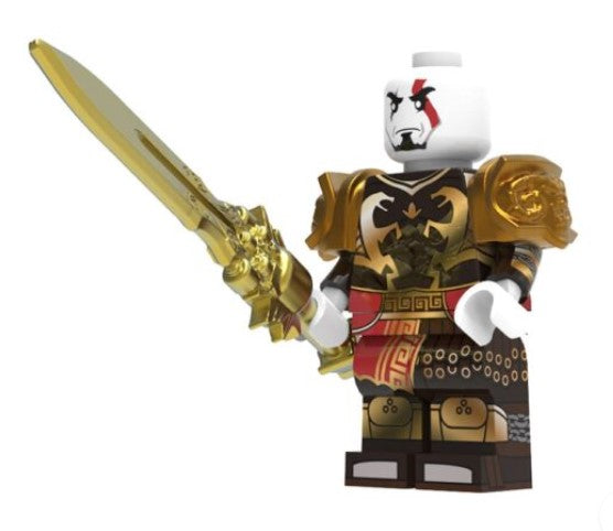 Kratos LEGO minifigure  
mythic warrior custom figure  
fan made god of war toy  
spartan rage minifig  
red war paint LEGO compatible  
ancient greek hero brick toy  
axe wielding warrior minifig  
video game inspired LEGO custom  
