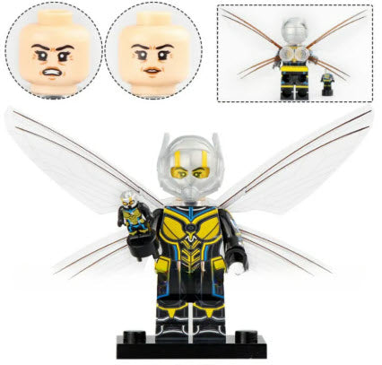 "Custom LEGO Wasp minifigure with black and gold suit, wings, and helmet"