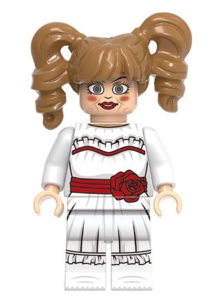 annabelle LEGO minifigure  
haunted doll custom figure  
creepy horror minifig toy  
fan made spooky minifigure  
conjuring inspired minifig  
possessed doll LEGO compatible  
horror movie doll figure  

