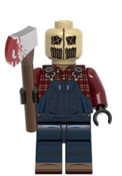 redwood massacre LEGO minifigure  
forest slasher custom figure  
woods butcher horror toy  
masked killer LEGO compatible  
fan made horror minifig  
creepy forest minifigure  
axe wielding brick figure  
indie horror custom toy  
