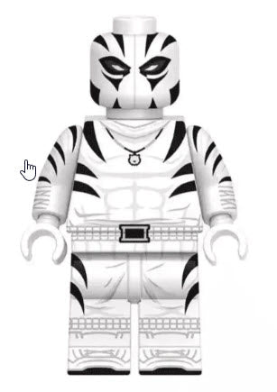 "White Tiger Born Again custom LEGO minifigure with white suit and mystic amulet"