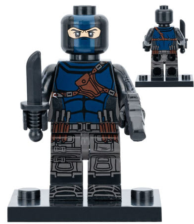 "Bullseye Born Again custom LEGO minifigure with black suit and target symbol"