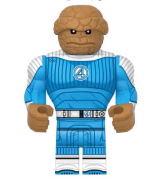 Thing LEGO minifigure, orange rock superhero figure, fan-made Fantastic Four figure, brick powerhouse minifig, custom Marvel superhero, LEGO compatible mutant, Ben Grimm inspired toy, rock-skinned hero figure