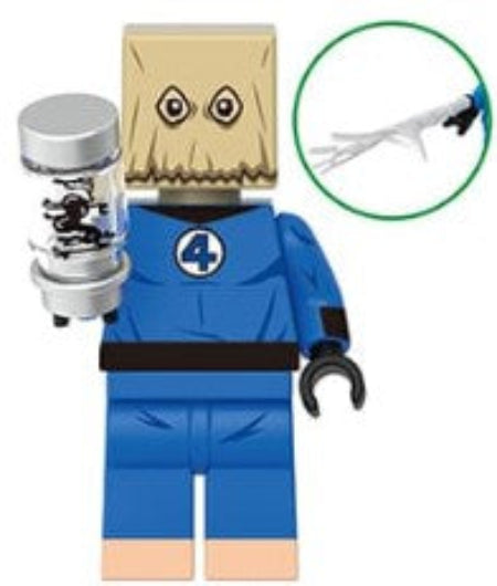 spiderman paper bag LEGO minifig, funny superhero toy, bag head web hero LEGO-compatible figure