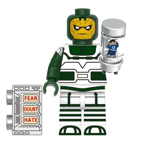 psycho man LEGO minifig, emotion controller villain toy, cosmic supervillain LEGO-compatible figure