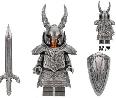 Silver Dark Soul Knight Custom LEGO Minifigure with silver armor, flowing cape, and dark soul accents