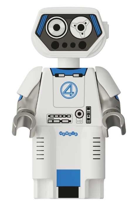 Custom Herbie robot minifigure, fan-made collectible compatible with LEGO building sets