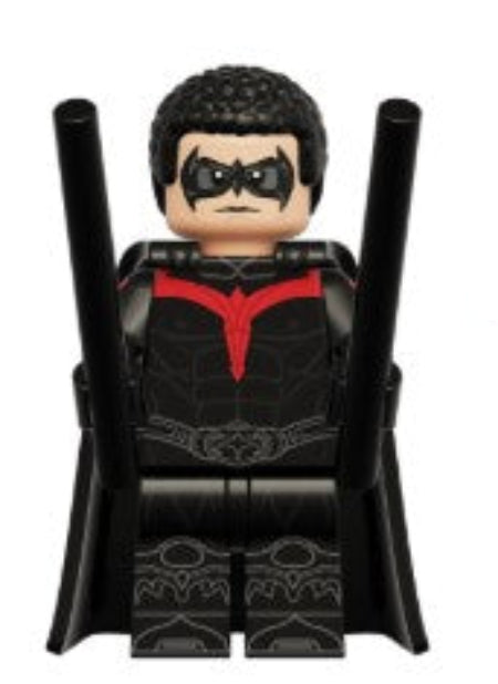 robin LEGO minifig, boy wonder hero toy, red green cape LEGO-compatible figure