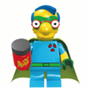 Proton Milhouse Custom LEGO Minifigure in futuristic jumpsuit with goggles