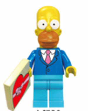 Homer Simpson Custom LEGO Minifigure with white shirt and blue pants