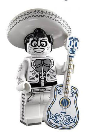 "Ernesto de la Cruz custom LEGO minifigure with white mariachi suit and skull face"
