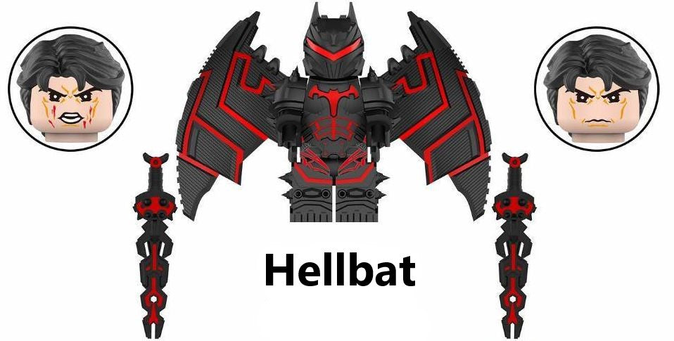 Hellbat Custom LEGO Minifigure with Black and Red Armor and Articulated Wings - Fan-Based DC Hero