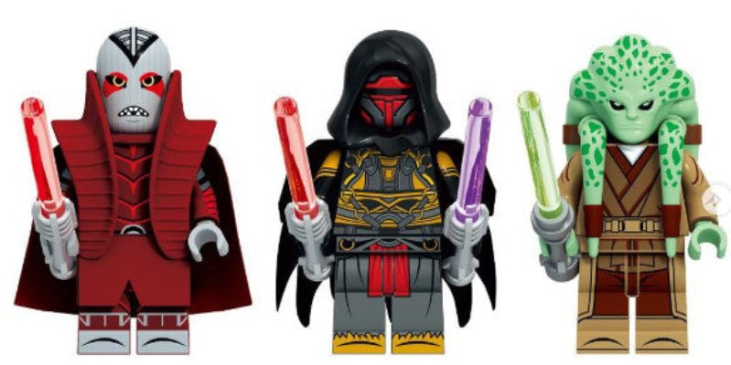 darth revan LEGO minifig, sith lord and jedi minifigure set, star wars custom LEGO-compatible figures