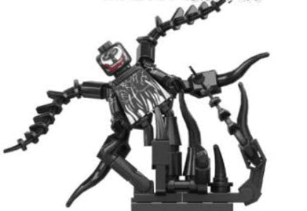 Venom Custom LEGO Minifigure in Black Suit with White Spider Emblem and Menacing Grin – High-Quality ABS Plastic