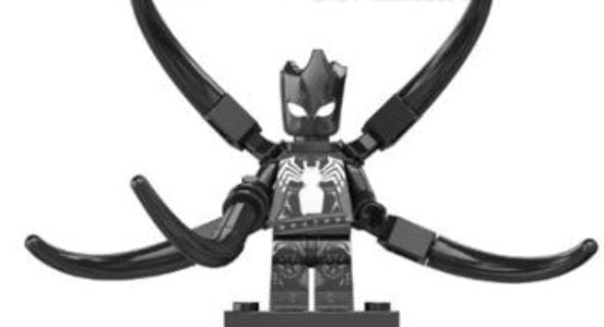 Venom Custom LEGO Minifigure in Black Suit with White Spider Emblem and Menacing Grin – High-Quality ABS Plastic