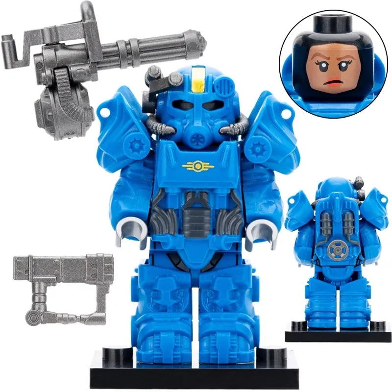 Custom LEGO Fallout Green T-60 Power Armor Minifigure with detailed armor and helmet