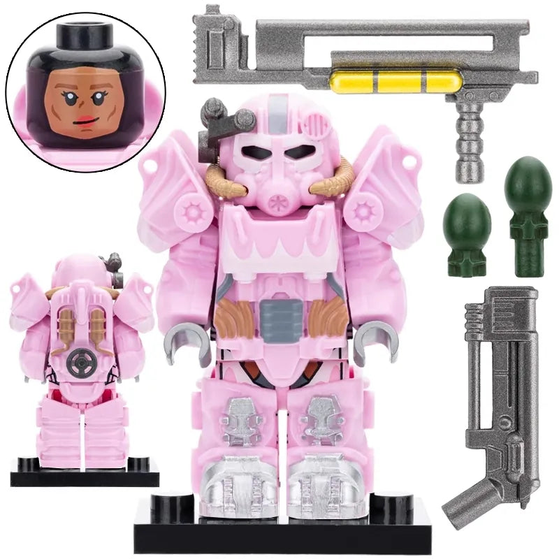 Custom LEGO Fallout Green T-60 Power Armor Minifigure with detailed armor and helmet