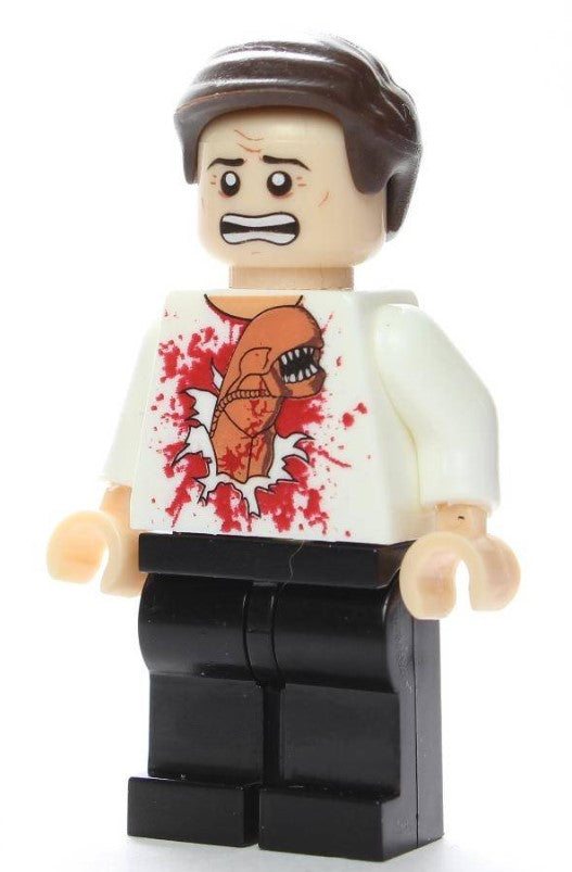 alien chestburster LEGO minifig, sci fi horror toy, parasite attack LEGO-compatible figure