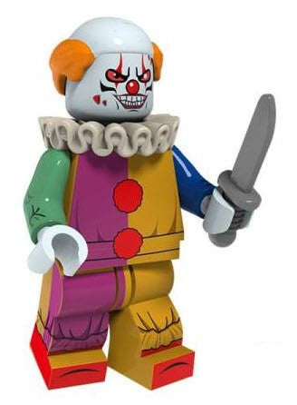 "LEGO-compatible clown figure for circus, carnival, or Halloween builds"