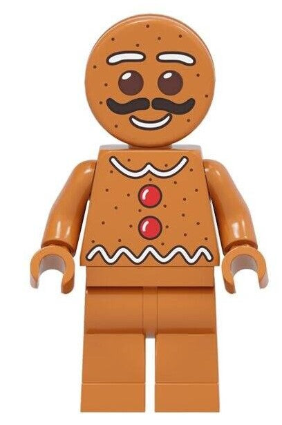 gingerbread man LEGO minifig, holiday minifigure set, christmas custom LEGO-compatible figures