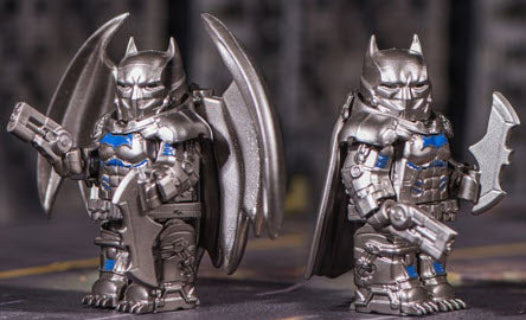 Custom minifigure of Batman armored hero in a grey battle suit inspired by a popular DC vigilante, compatible with LEGO bricks.