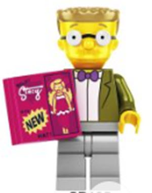 Waylon Smithers Custom LEGO Minifigure with glasses, purple bowtie, and green vest