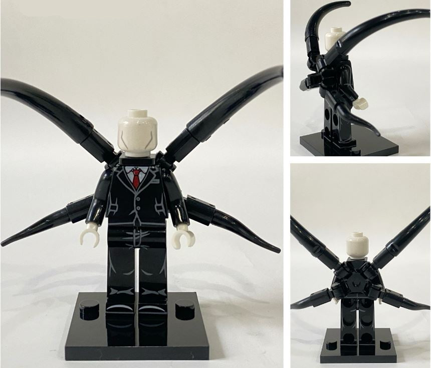 slenderman LEGO minifigure  
faceless man custom figure  
tall horror LEGO compatible  
fan made creepy minifig  
tentacle back horror toy  
urban legend brick figure  
spooky LEGO minifigure  
creepypasta inspired minifig  
