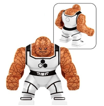 thing LEGO minifigure  
rock titan superhero minifig  
orange cracked stone figure  
fan made avengers custom toy  
fantastic team inspired LEGO  
LEGO compatible superhero figure  
custom brick powerhouse  
