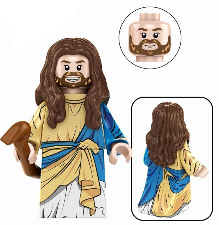Custom holy figure minifigure with robe design and peaceful expression, LEGO-compatible