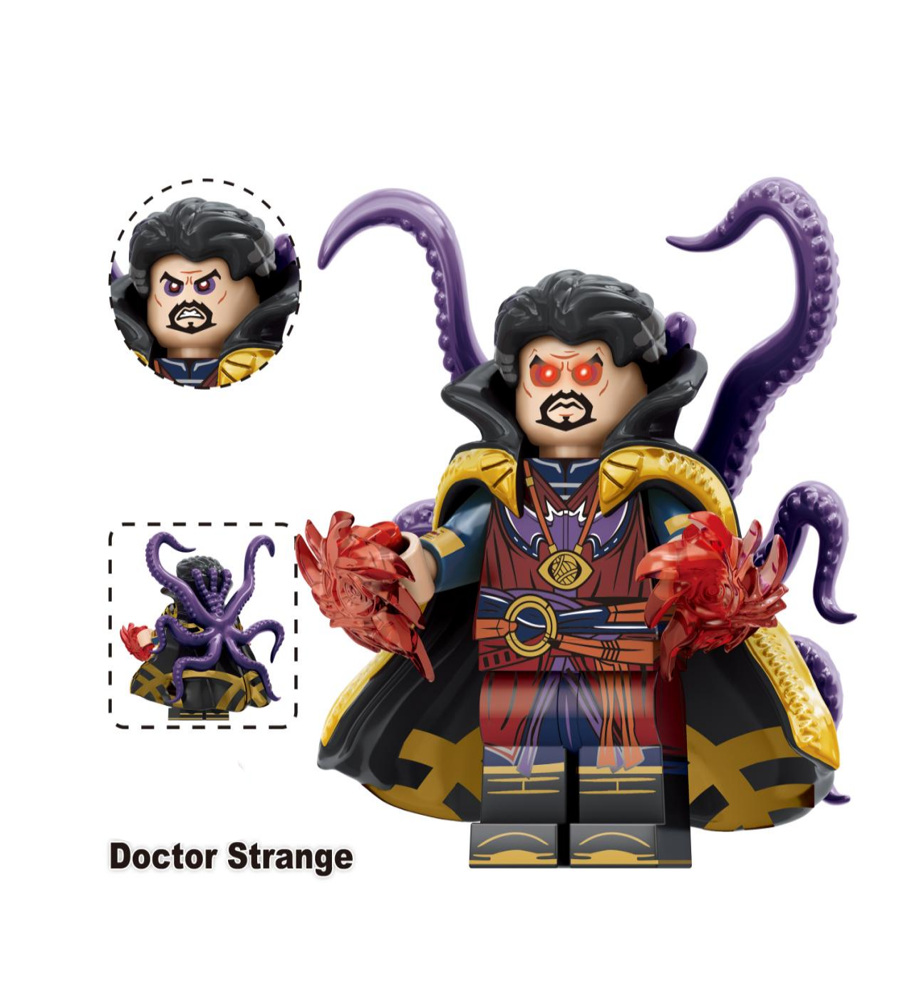 Key Features:
Durable ABS Plastic: Provides exceptional quality and longevity.
Intricate Design: Features Doctor Strange’s blue tunic, red Cloak of Levitation, and mystical accessories.
Dynamic Play: Includes custom magical energy effects for realistic spell-casting scenes.
LEGO-Compatible: Fully integrates with LEGO sets for endless creative possibilities.