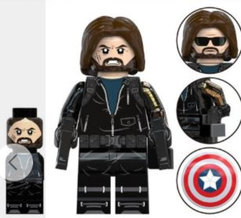 Winter Soldier LEGO minifigure
metal arm custom figure
stealth hero minifig
cybernetic soldier LEGO
fan made marvel inspired toy
assassin brick minifigure
black tactical suit minifig
super soldier custom LEGO
