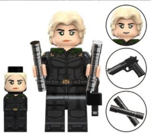 Yelena LEGO minifigure
white widow custom figure
spy hero LEGO compatible
female assassin minifig
fan made marvel inspired toy
stealth agent minifigure
white tactical suit figure
custom superhero minifig
