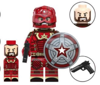 Red Guardian LEGO minifigure
crimson shield hero figure
fan made marvel inspired toy
red armored superhero minifig
custom avenger lego compatible
shield warrior brick figure
super soldier minifig
custom lego hero
