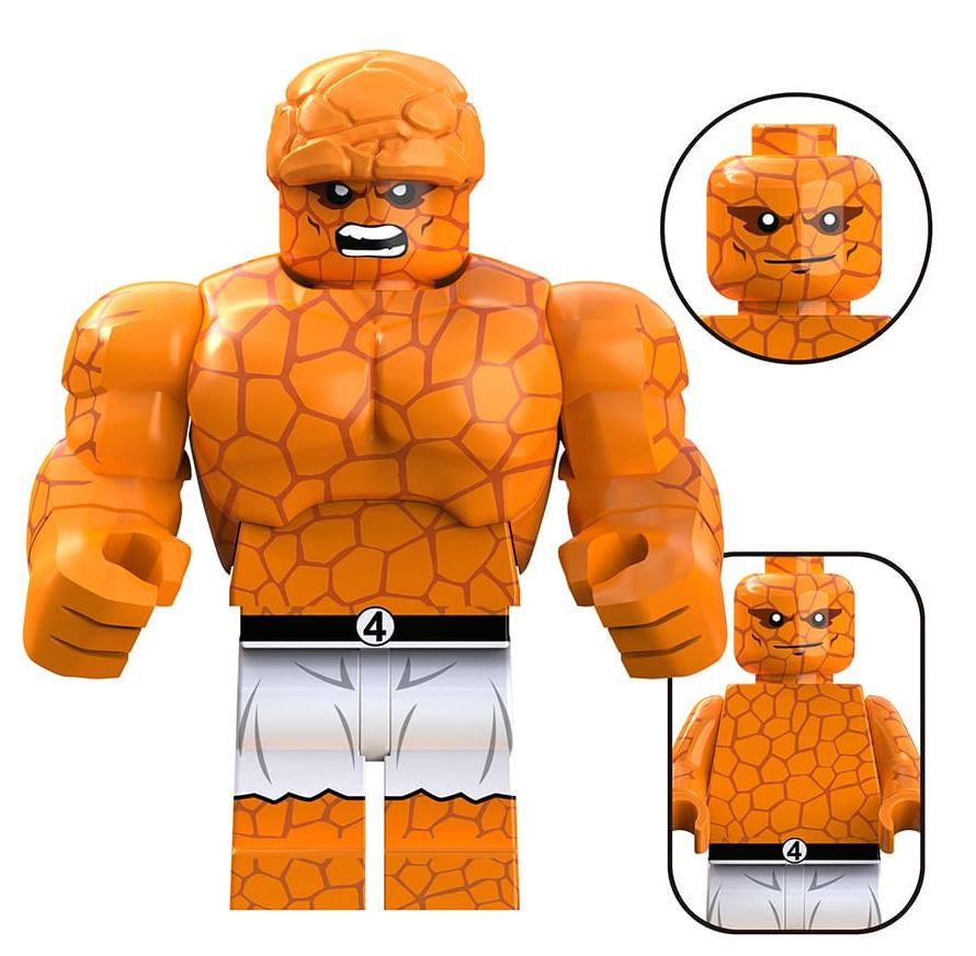 thing LEGO minifigure  
rock titan custom minifig  
orange stone superhero toy  
fan made fantastic four figure  
superhero powerhouse LEGO compatible  
comic-inspired minifigure  
