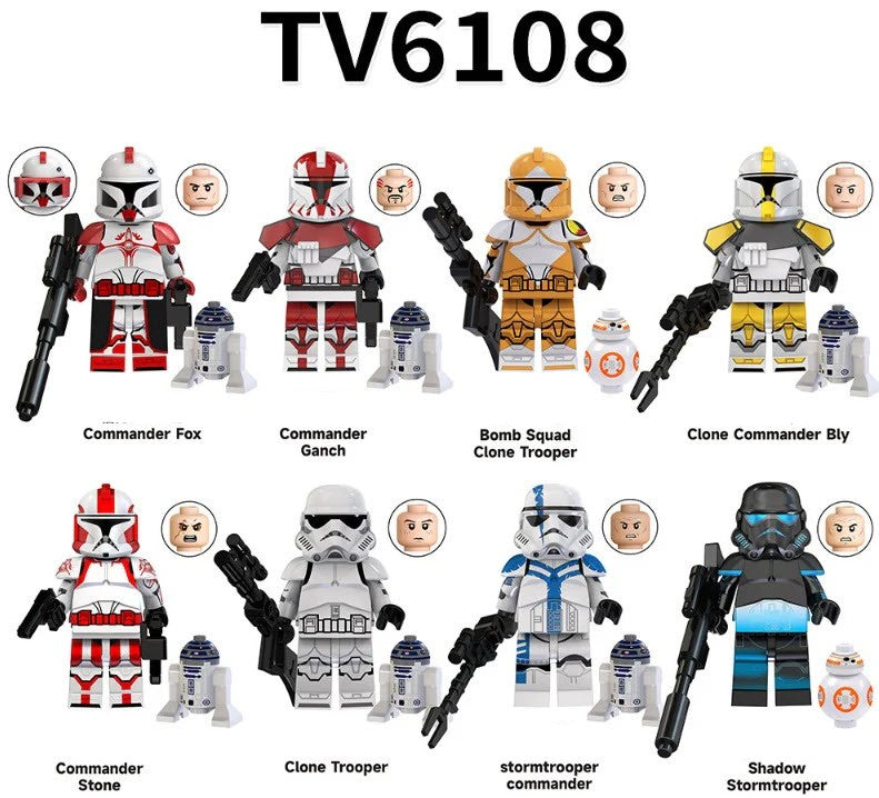 TV6108 Star Wars Series Fox Gamble Commander Clone Minifigures – Custom LEGO-Compatible Set, High-Quality ABS Plastic