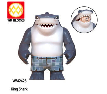 King Shark from Suicide Squad Custom LEGO Minifigure with menacing shark features and aquatic textures