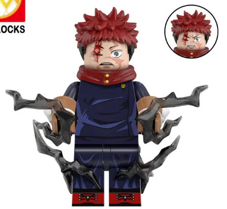 Itadori Yuji Custom LEGO Minifigure with Jujutsu High uniform and pink hair