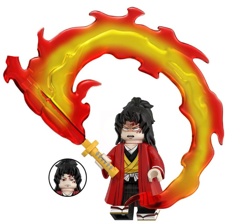 Custom sun blade swordsman minifigure with patterned haori and katana accessory, LEGO-compatible