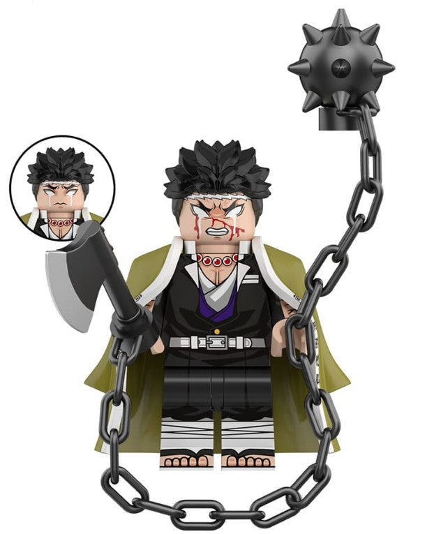 Custom stone pillar monk minifigure with haori, prayer beads, and morning star accessory, LEGO-compatible